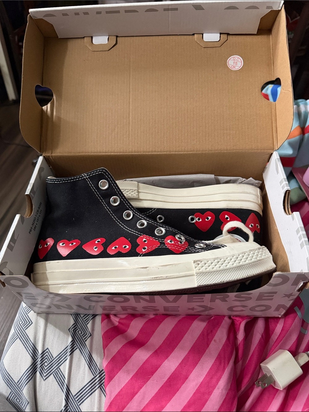 Converse Kids Black High-Top Sneakers with Red Heart Motif